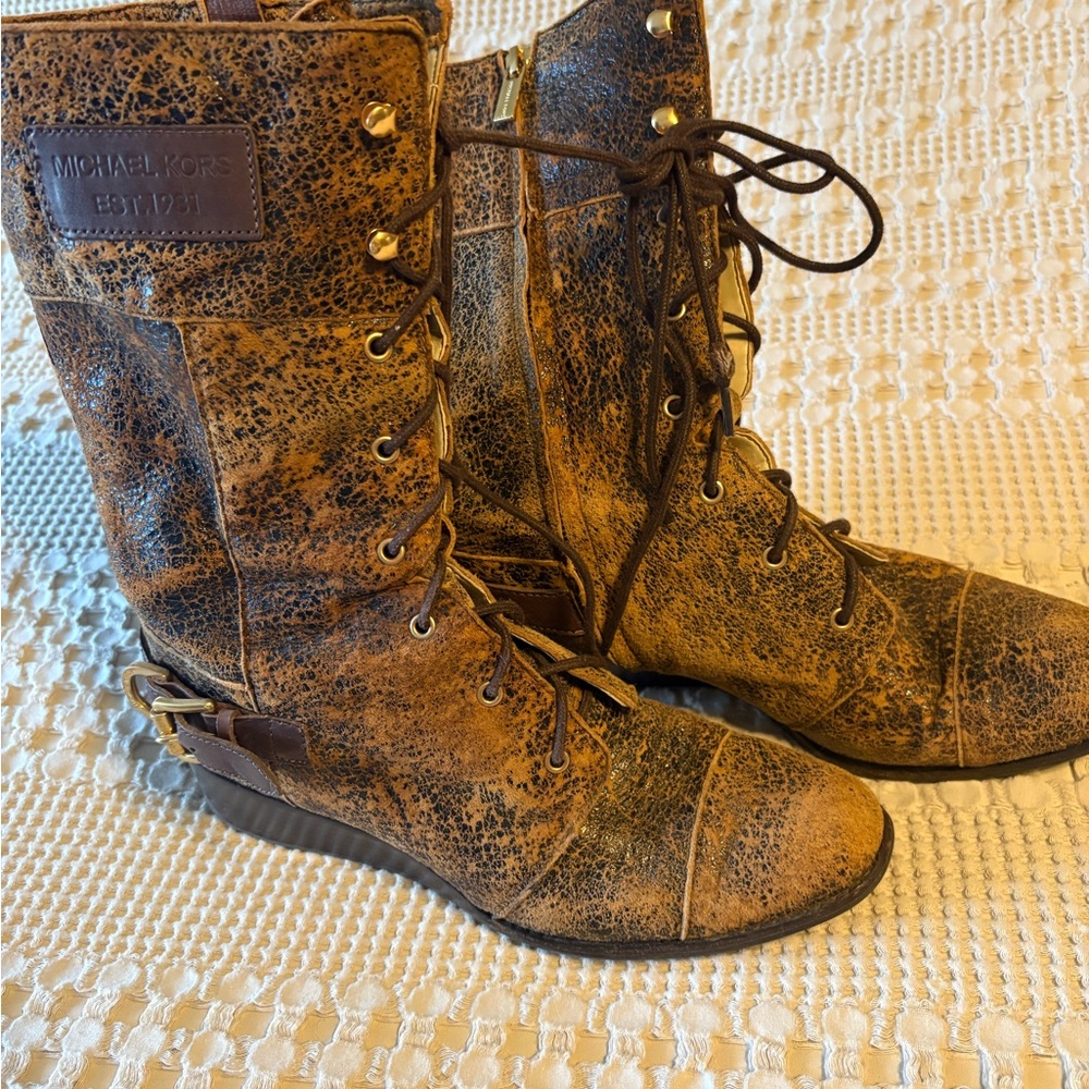 Michael Kors Distressed Brown Combat Boots